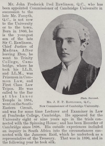 De heer J F P Rawlinson, QC, nieuwe commissaris van de Universiteit van Cambridge door English Photographer
