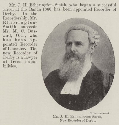 Mr J H Etherington-Smith, Nieuwe Recorder van Derby door English Photographer