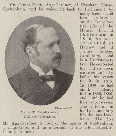 De heer J T Agg-Gardner, MP voor Cheltenham door English Photographer