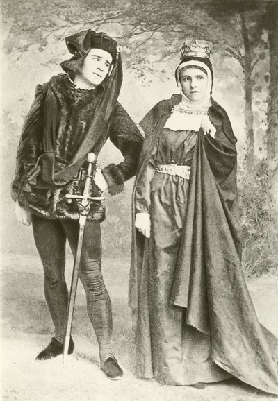 Mr R Mansfield en Miss B Cameron als Richard III en Lady Anne (gravure) door English Photographer