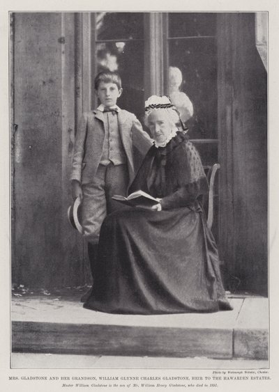 Mevrouw Gladstone en haar kleinzoon, William Glynne Charles Gladstone, erfgenaam van de Hawarden-landgoederen door English Photographer