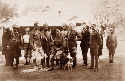 Narrain Sing, Hassan Ali, Major Hamilton D. Taylor, Ram Singh, Mohamad Khan, HSR Sir Fred, Col. P. Carew, c.1886 door English Photographer
