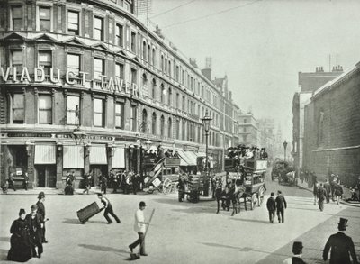 Newgate Street, kijkend naar het oosten vanaf Old Bailey, City of London, 1890 door English Photographer