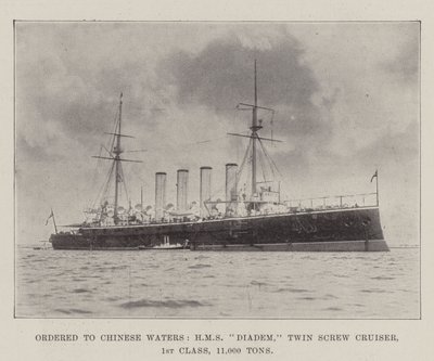 Op weg naar Chinese wateren, HMS Diadem, tweeschroefkruiser, 1e klasse, 11.000 ton door English Photographer