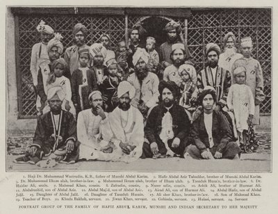 Portretgroep van de familie van Hafiz Abdul Karim, Munshi en Indiase secretaris van Hare Majesteit door English Photographer