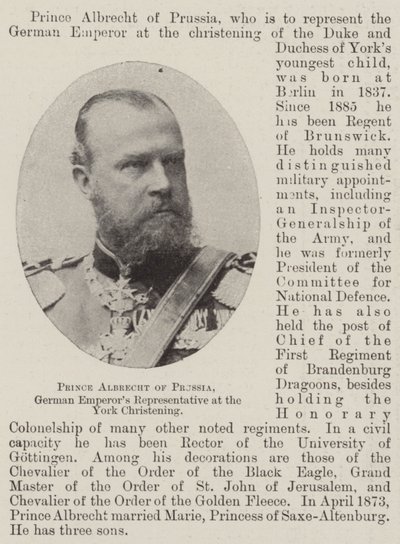 Prins Albrecht van Pruisen, vertegenwoordiger van de Duitse keizer bij de doop in York door English Photographer