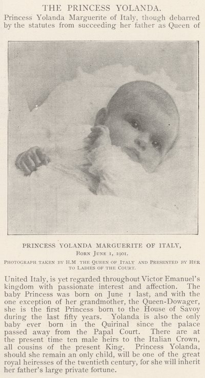 Prinses Yolanda Marguerite van Italië, geboren op 1 juni 1901 door English Photographer