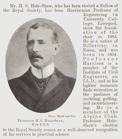 Professor H S Hele-Shaw, Nieuwe FRS door English Photographer