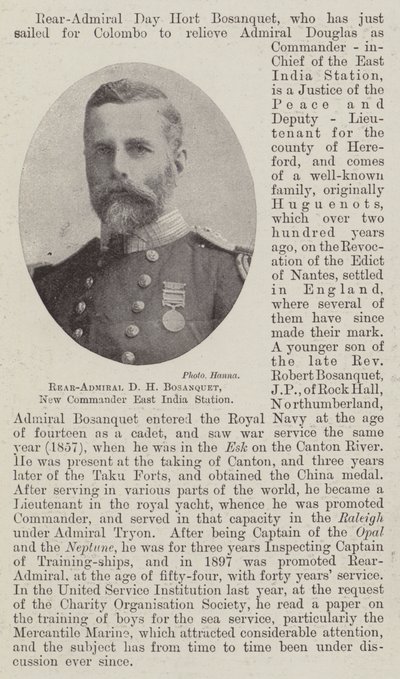 Vice-admiraal D H Bosanquet, nieuwe commandant Oost-Indië Station door English Photographer