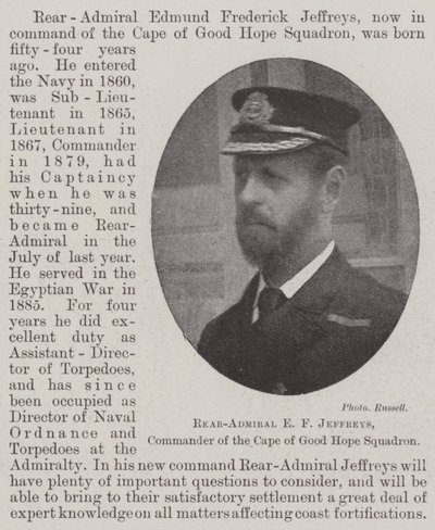 Vice-admiraal E F Jeffreys, commandant van het Kaap de Goede Hoop-eskader door English Photographer