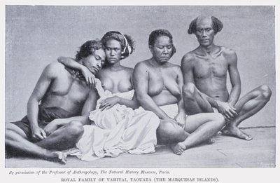Koninklijke familie van Vahitai, Taouata, de Marquesaseilanden (zw/w foto) door English Photographer