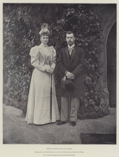 Ruslands Toekomstige Tsaar en Tsarina, Prinses Alix van Hessen-Darmstadt en de Groothertog Nicholas, Tsarevitsj van Rusland door English Photographer