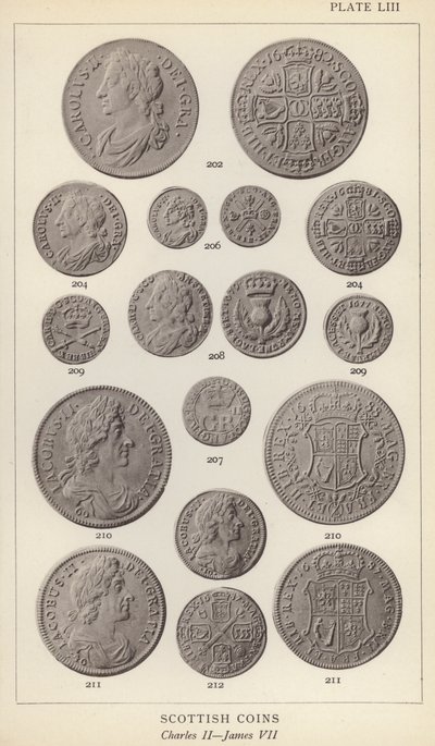 Schotse munten, Charles II, James VII (zwart-wit foto) door English Photographer