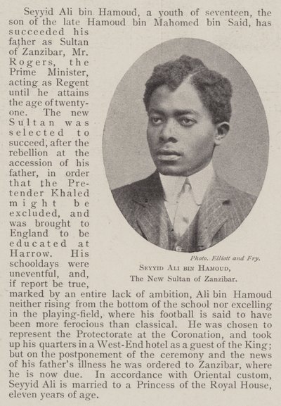 Seyyid Ali bin Hamoud, de nieuwe sultan van Zanzibar door English Photographer