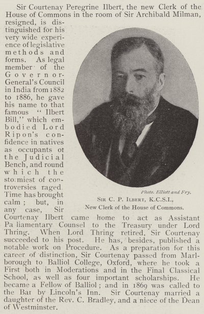 Sir C P Ilbert, KCSI, nieuwe griffier van het Lagerhuis door English Photographer