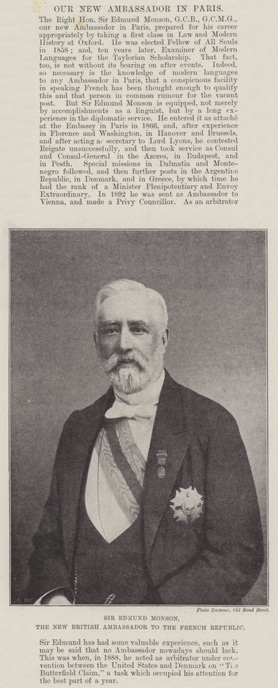 Sir Edmund Monson, de nieuwe Britse ambassadeur bij de Franse Republiek door English Photographer