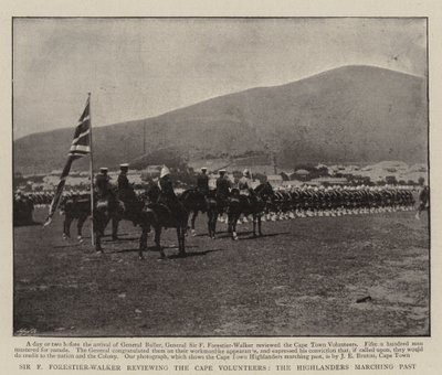 Sir F Forestier-Walker beoordeelt de Kaapse Vrijwilligers, de Hooglanders marcheren voorbij door English Photographer