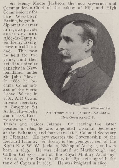 Sir Henry Moore Jackson, KCMG, nieuwe gouverneur van Fiji door English Photographer