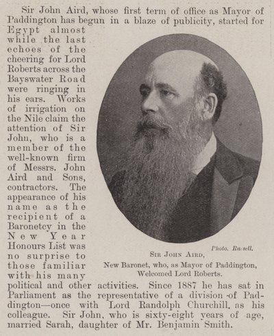 Sir John Aird, nieuwe baronet, die als burgemeester van Paddington Lord Roberts verwelkomde door English Photographer
