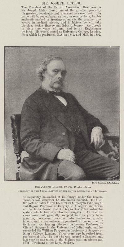 Sir Joseph Lister, Baronet, DCL, LLD, voorzitter van de jaarlijkse bijeenkomst van de British Association in Liverpool door English Photographer