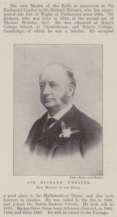 Sir Richard Webster, nieuwe Master of the Rolls door English Photographer