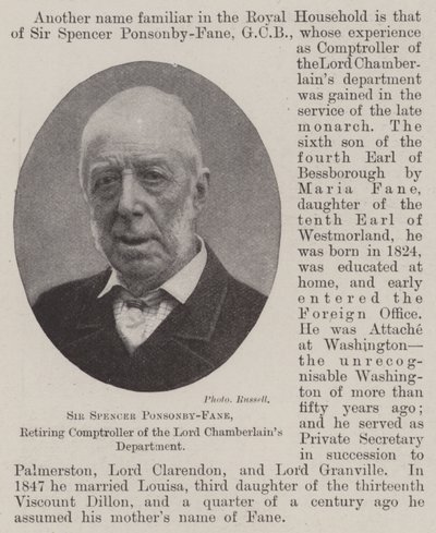 Sir Spencer Ponsonby-Fane, aftredend Comptroller van het Lord Chamberlains Department door English Photographer
