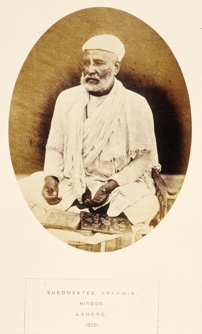 Suroosatee Brahmin, Hindoe, Lahore, uit Het Volk van India, door J. Forbes Watson, gepubliceerd 1868 door English Photographer