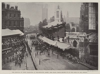 De Aankomst van Hunne Majesteiten bij Westminster Abbey, de Staatskoets bij de Deur van de Annexe door English Photographer