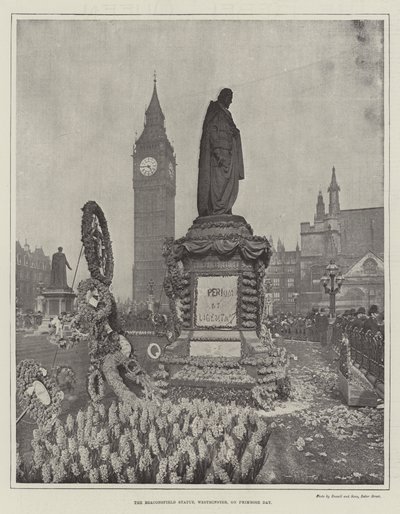 Het Beaconsfield Standbeeld, Westminster, op Primrose Day door English Photographer