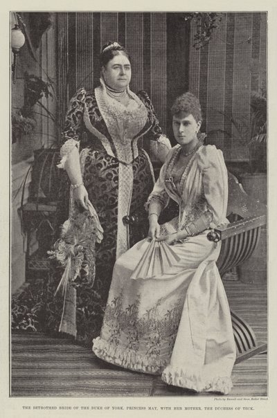 De verloofde bruid van de hertog van York, prinses May, met haar moeder, de hertogin van Teck door English Photographer