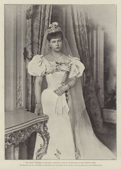 De kroonprinses van Roemenië (prinses Marie van Edinburgh) in haar trouwjurk door English Photographer