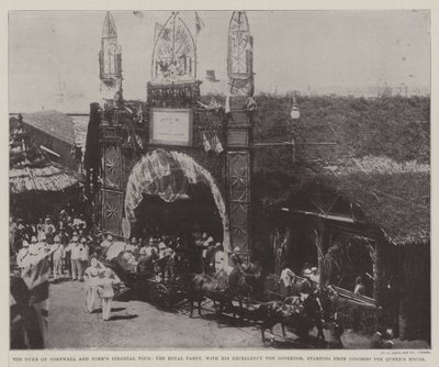 De koloniale tour van de hertog van Cornwall en York, het koninklijke gezelschap, met Zijne Excellentie de Gouverneur, vertrekkend van Colombo naar Queens House door English Photographer
