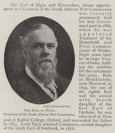 De graaf van Elgin, voorzitter van de Zuid-Afrikaanse Oorlogscommissie door English Photographer