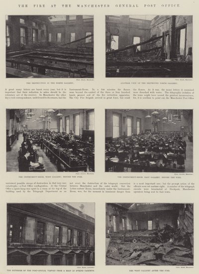 De brand in het Manchester General Post Office door English Photographer