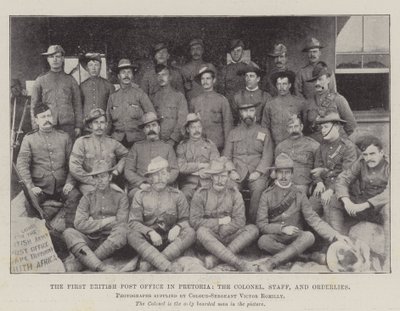 Het eerste Britse postkantoor in Pretoria, de kolonel, staf en ordonnansen door English Photographer