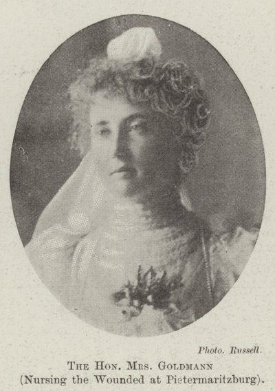 De Eerwaarde Mevrouw Goldmann, verzorgt de gewonden in Pietermaritzburg door English Photographer