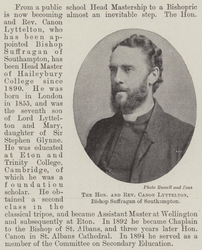 De eerwaarde en kanunnik Lyttelton, bisschop-suffragaan van Southampton door English Photographer