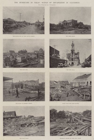 De orkaan in Texas, scènes van verwoesting in Galveston door English Photographer
