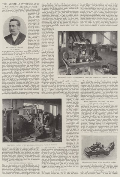 De industriële onderneming van 1898, de hydraulische verbinding van de heer Hooley door English Photographer