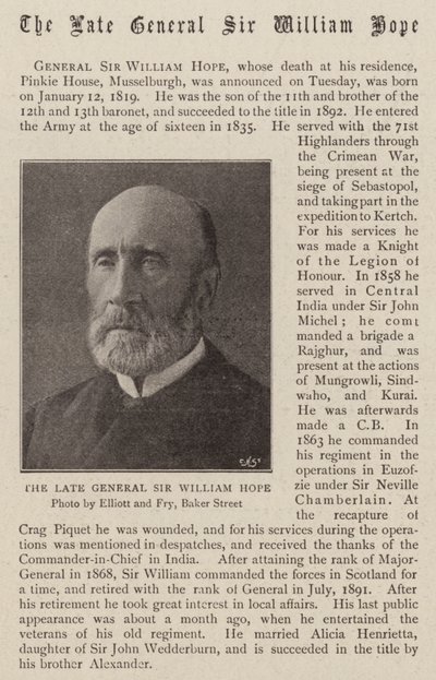 De overleden generaal Sir William Hope door English Photographer