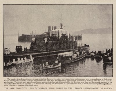 De overleden tsarevitsj, de katafalk wordt gesleept naar de Georgi Pobedonosetz in Batoum door English Photographer
