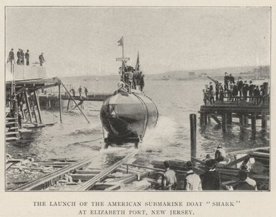 De lancering van de Amerikaanse onderzeeër Shark in Elizabeth Port, New Jersey door English Photographer