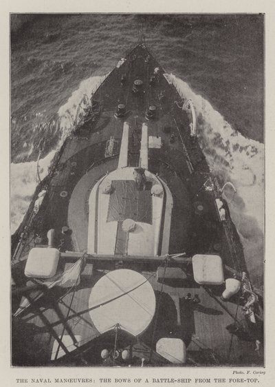 De Marine Manoeuvres, de Boeg van een Slagschip vanaf de Voorsteven door English Photographer