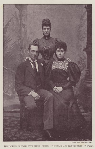 De Prinses van Wales met Prins Charles van Denemarken en Prinses Maud van Wales door English Photographer
