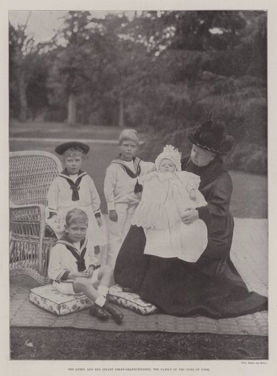 De koningin en haar jonge achterkleinkinderen, de familie van de hertog van York door English Photographer