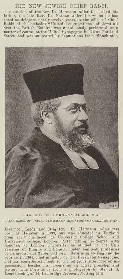 De Eerwaarde Dr. Hermann Adler, MA, Hoofdrabbijn van de Verenigde Joodse Gemeenten van Groot-Brittannië door English Photographer