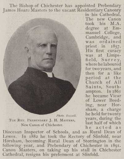 De eerwaarde prebendaris J H Masters, nieuwe kanunnik van Chichester door English Photographer