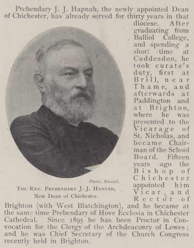 De eerwaarde prebendaris J J Hannah, nieuwe decaan van Chichester door English Photographer