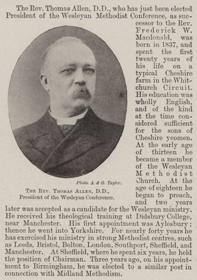 De eerwaarde Thomas Allen, DD, voorzitter van de Wesleyan Conference door English Photographer