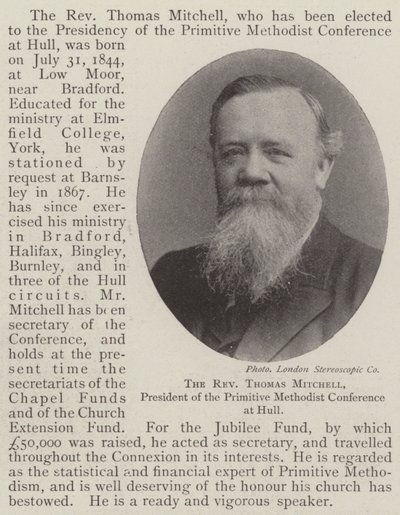 De Eerwaarde Thomas Mitchell, Voorzitter van de Primitive Methodist Conference in Hull door English Photographer